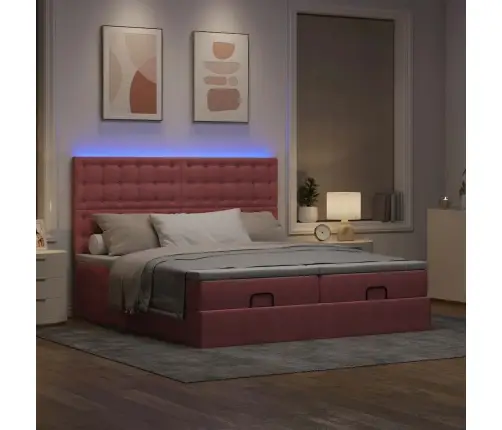 Osmaņu Gultas Rāmis Ar Matračiem Rozā 160X200Cm Audums Vidaxl