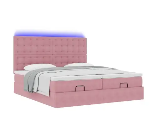 Osmaņu Gultas Rāmis Ar Matračiem Rozā 160X200Cm Audums Vidaxl