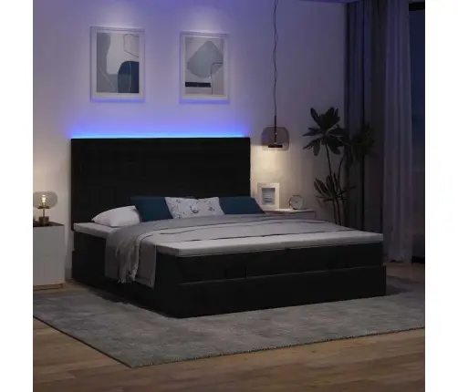 Osmaņu Gultas Rāmis Ar Matračiem Melns 180X200Cm Audums Vidaxl