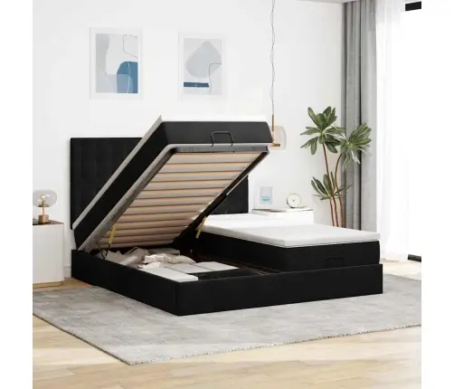 Osmaņu Gultas Rāmis Ar Matračiem Melns 180X200Cm Audums Vidaxl