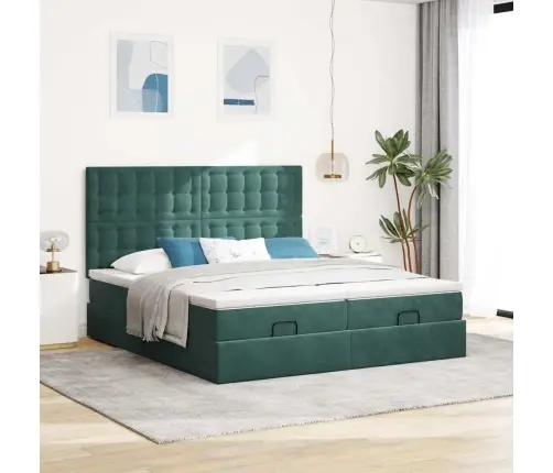 Osmaņu Gultas Rāmis Ar Matračiem Tumši Zaļš 180X200Cm Audums Vidaxl