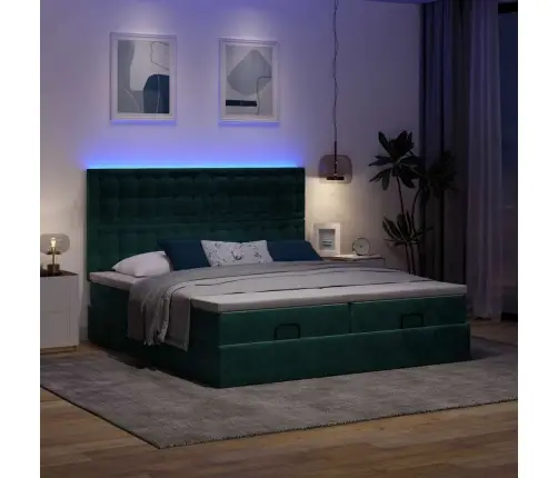 Osmaņu Gultas Rāmis Ar Matračiem Tumši Zaļš 200X200Cm Audums Vidaxl