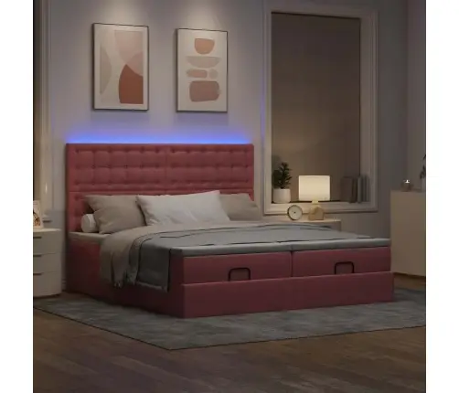 Osmaņu Gultas Rāmis Ar Matračiem Rozā 200X200Cm Audums Vidaxl