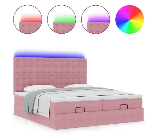 Osmaņu Gultas Rāmis Ar Matračiem Rozā 200X200Cm Audums Vidaxl