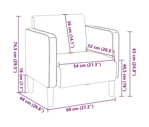 Diivantool Käetugedega, Sinine, 54 cm Velvetist Kangas