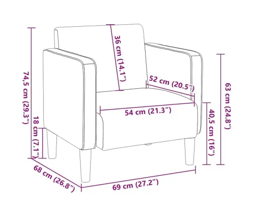 Dīvāna Krēsls Ar Roku Balstiem, Pelēkzaļš, 54 Cm Vidaxl