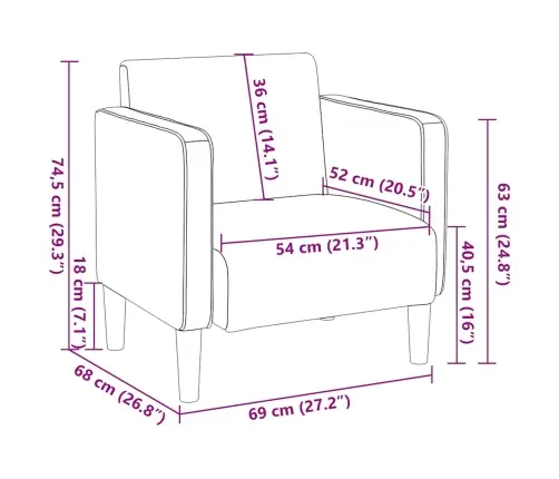 Diivantool Käetugedega, Tumedaroheline, 54cm Velvetist Kangas