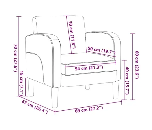 Dīvāna Krēsls Ar Roku Balstiem, Krēmkrāsas, 54 Cm, Mākslīgā Āda Vidaxl