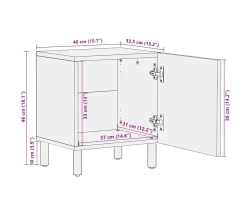 Naktsskapītis Melns 40X33,5X46 Cm Neapstrādāts Mango Masīvkoks Vidaxl