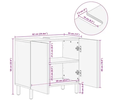 Vonios Kambario Spintelė Praustuvui, Juoda, 62X33X58cm Mango