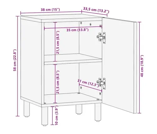 Vannitoa Kapp 38X33,5X58 Cm Täispuidust Mango