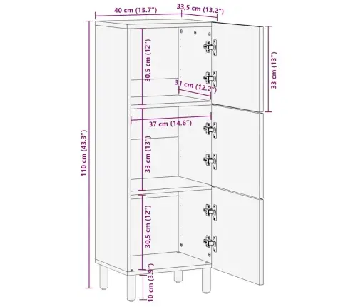Komoda, 40X33,5X110 cm Neapdorotas Mango Medienos Masyvas