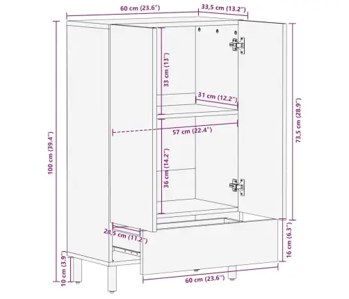 Highboard 60X33,5X100 Cm Täispuidust Mango