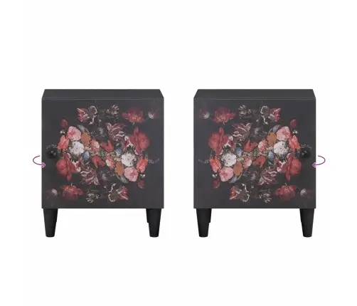 Naktsgaldiņš Ar Durvīm 2 Pcs Melna 40 X 33 X 46 Cm Vidaxl