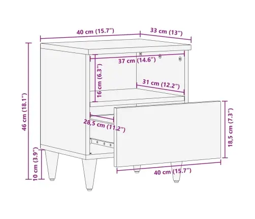 Naktsgaldiņš 2 Pcs Brūna 40 X 33 X 46 Cm Cieta Mango Koksne Vidaxl