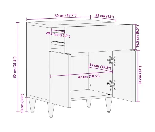 Naktsgaldiņš Daudzkrāsains 50 X 33 X 60 Cm Cieta Mango Koksne Vidaxl