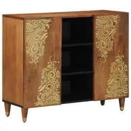 Puse Ar Plauktu Brūna 90 X 33 X 75 Cm Cieta Mango Koksne Vidaxl