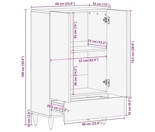 Aukštas Spintelė Ruda 60 X 33 X 100 Cm Kietas Mango Medis