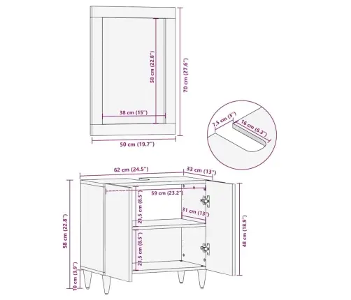 Vannitoa Peegel Peegliga Meepruun 70 X 50 X 2,5 Cm