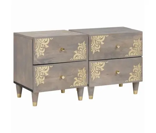 Nakts Skapītis 2 Pcs Pelēka 40 X 33 X 46 Cm Mango Masīvkoks Vidaxl