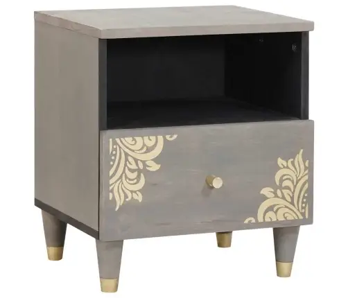 Nakts Skapītis Pelēka 40 X 33 X 46 Cm Mango Masīvkoks Vidaxl