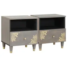 Nakts Skapītis 2 Pcs Pelēka 40 X 33 X 46 Cm Mango Masīvkoks Vidaxl