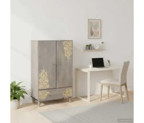 Aukštas Spintelė Su Stalčių Pilkas Ir Auksinis 60 X 33 X 100 Cm
