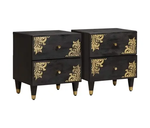 Šalia Lovos Spintelė Su Stalčių 2 Pcs Juoda 40 X 33 X 46 Cm