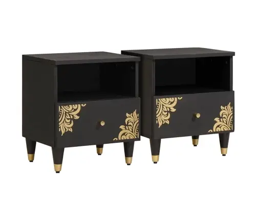 Nakts Skapītis 2 Pcs Melna 40 X 33 X 46 Cm Cieta Mango Koksne Vidaxl