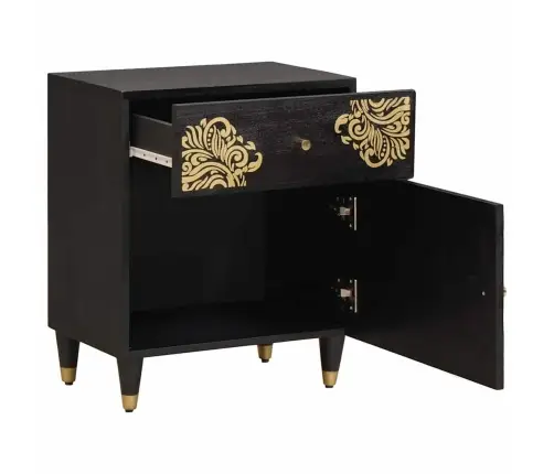 Naktsgaldiņš Ar Durvīm Melna 50 X 33 X 60 Cm Cieta Mango Koksne Vidaxl