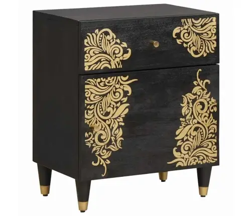 Naktsgaldiņš Ar Durvīm Melna 50 X 33 X 60 Cm Cieta Mango Koksne Vidaxl