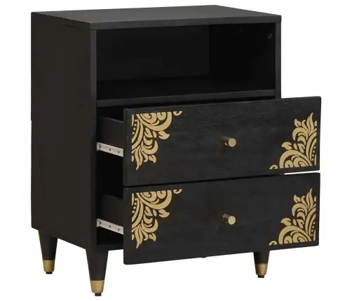 Šalia Lovos Spintelė Juoda 50 X 33 X 62 Cm Kietas Mango Medis