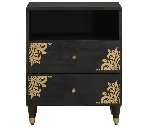 Šalia Lovos Spintelė Juoda 50 X 33 X 62 Cm Kietas Mango Medis