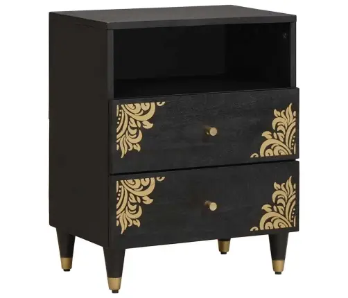 Šalia Lovos Spintelė Juoda 50 X 33 X 62 Cm Kietas Mango Medis