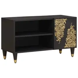 Telerikapp Riiuliga Uksega Must 80 X 33 X 46 Cm Tugev Mango Puu