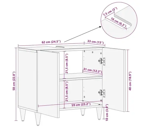 Izlietnes Skapītis Melna 62 X 33 X 58 Cm Cieta Mango Koksne Vidaxl