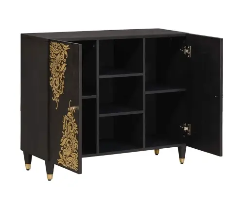 Puse Ar Plauktu Melna 90 X 33 X 75 Cm Cieta Mango Koksne Vidaxl