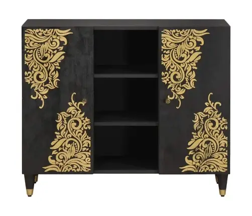 Puse Ar Plauktu Melna 90 X 33 X 75 Cm Cieta Mango Koksne Vidaxl