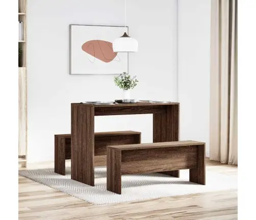 3 Daļīgs Ēdamgalda Un Sola Komplekts Brown Oak Engineered Wood Vidaxl