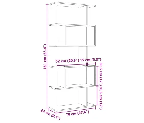 Pertvara/Knygų Spinta, Betono Pilka, 70X24X161cm 5 Pakopų