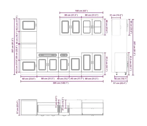 Virtuvinių Spintelių Komplektas, 7 Dalių, Kalmar, Pilka