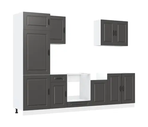 7-Osaline Köögikapi Komplekt Kalmar, Must, Tehispuit