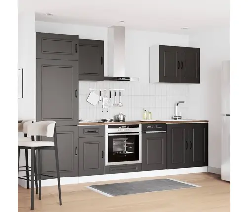 7-Osaline Köögikapi Komplekt Kalmar, Must, Tehispuit