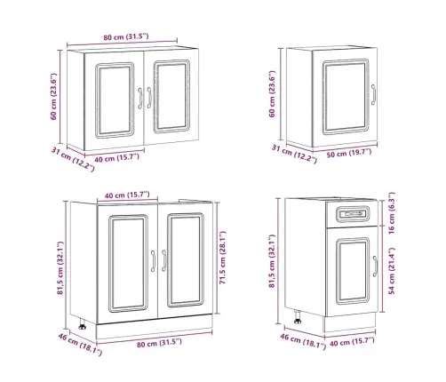 7-Osaline Köögikapi Komplekt Kalmar, Must, Tehispuit
