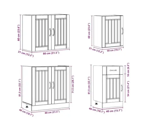 7-Osaline Köögikapi Komplekt Lucca, Tehispuit