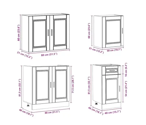 7-Osaline Köögikappide Komplekt "Porto", Kõrgläikega Valge, Töödeldud Puit