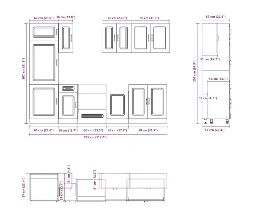 8-Daļīgs Virtuves Skapītis Komplekts, Kalmar, Betona Pelēks Vidaxl