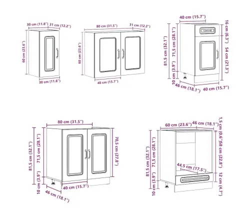 Virtuvinių Spintelių Komplektas, 8 Dalių, Kalmar, Dūminio