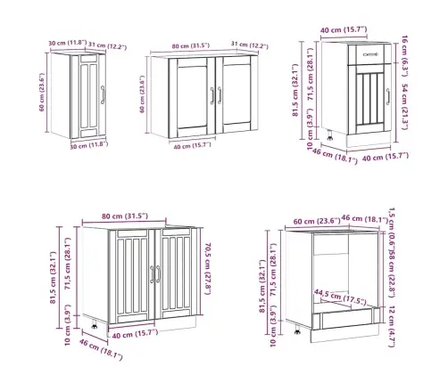 Virtuvinių Spintelių Komplektas, 8 Dalių, Kalmar, Juoda