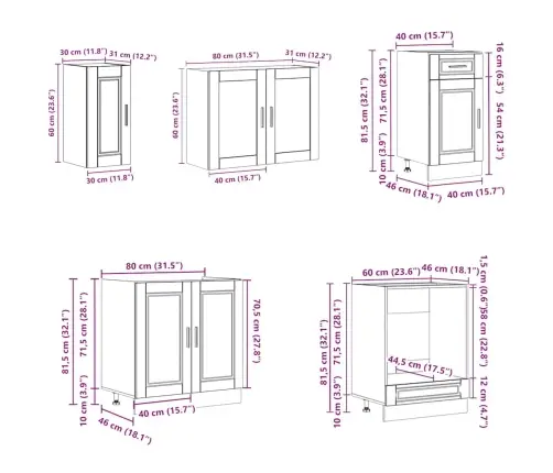 8-Daļīgs Virtuves Skapītis Komplekts, Kalmar, Betona Pelēks Vidaxl